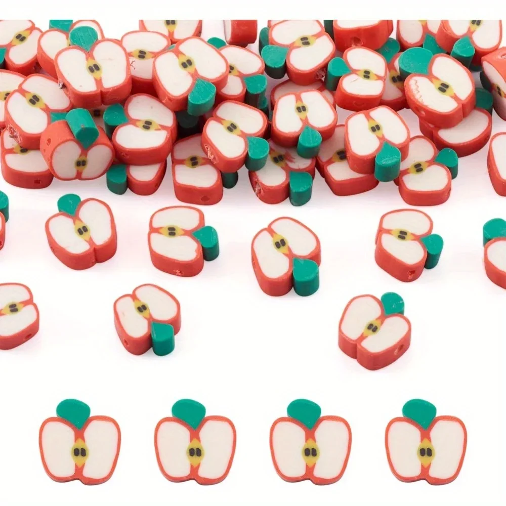 Red Soft Clay Beads with Apple Shaped Loose Decorative Beads Can Be Used for DIY Jewelry Accessories