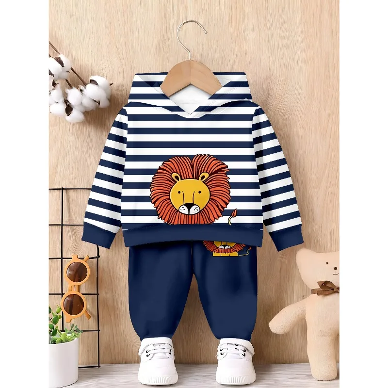 Unisex Kleinkinder Kapuzen-Jogginganzug 2-teilig, 3D Rotes Spinnennetz, Gestreifter Löwe, Full CB Cool Boy Buchstabendruck Kinder Freizeitoutfit – Detail 4