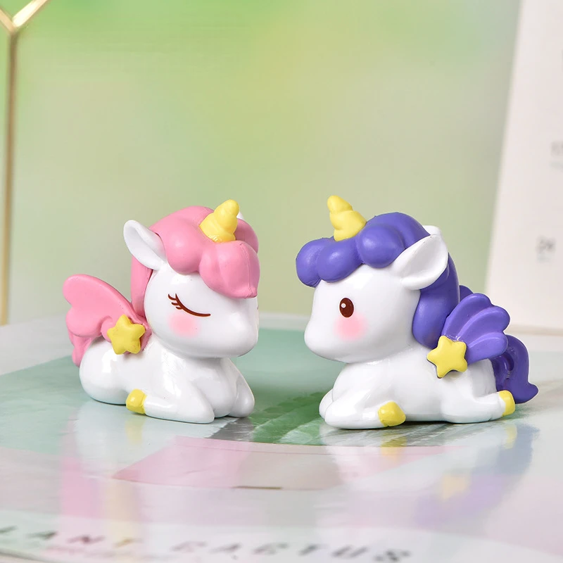 Miniaturas de unicornio para decoración de tartas de cumpleaños, accesorios de miniaturas Kawaii para habitación