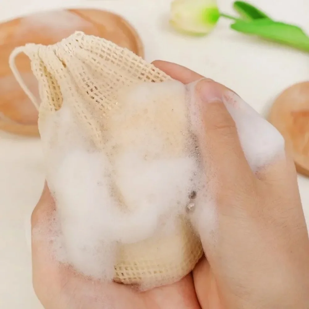 Eco-Friendly Natural Cotton Soap Saver Bag Soft Reusable Facial Cleansing Foam Nets Mesh Soap Bag for Travel & Home Use Skincare