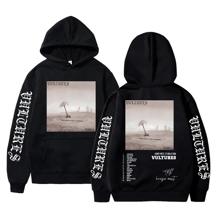 

Rapper Kanye West New Music Album Vultures Graphic Hoodie Men Women Hip Hop Fashion Trend Sweatshirts Unisex Oversized Hoodies