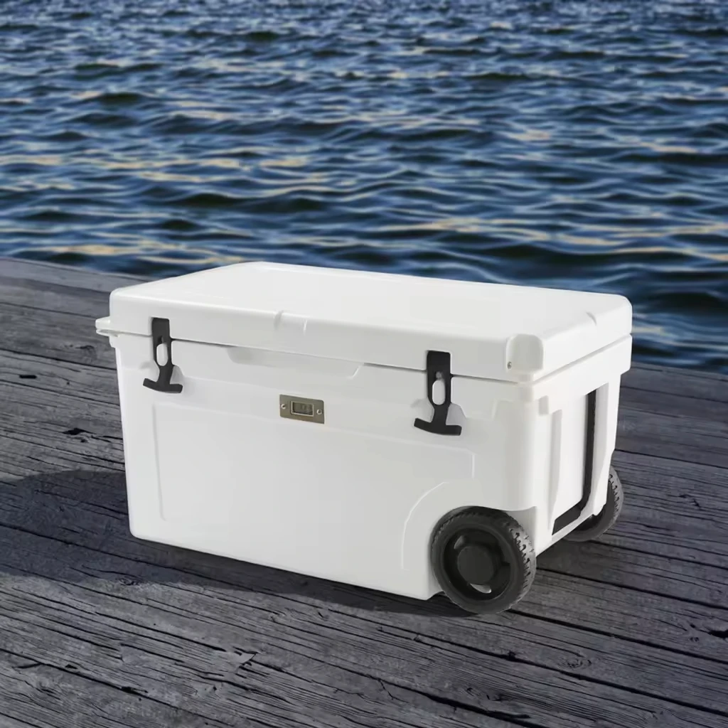 

Heavy Duty 55l Rotomolded Cooler Box With Wheels Custom Plastic Beverage Fishing Thermal Insulation Box Insulated Box