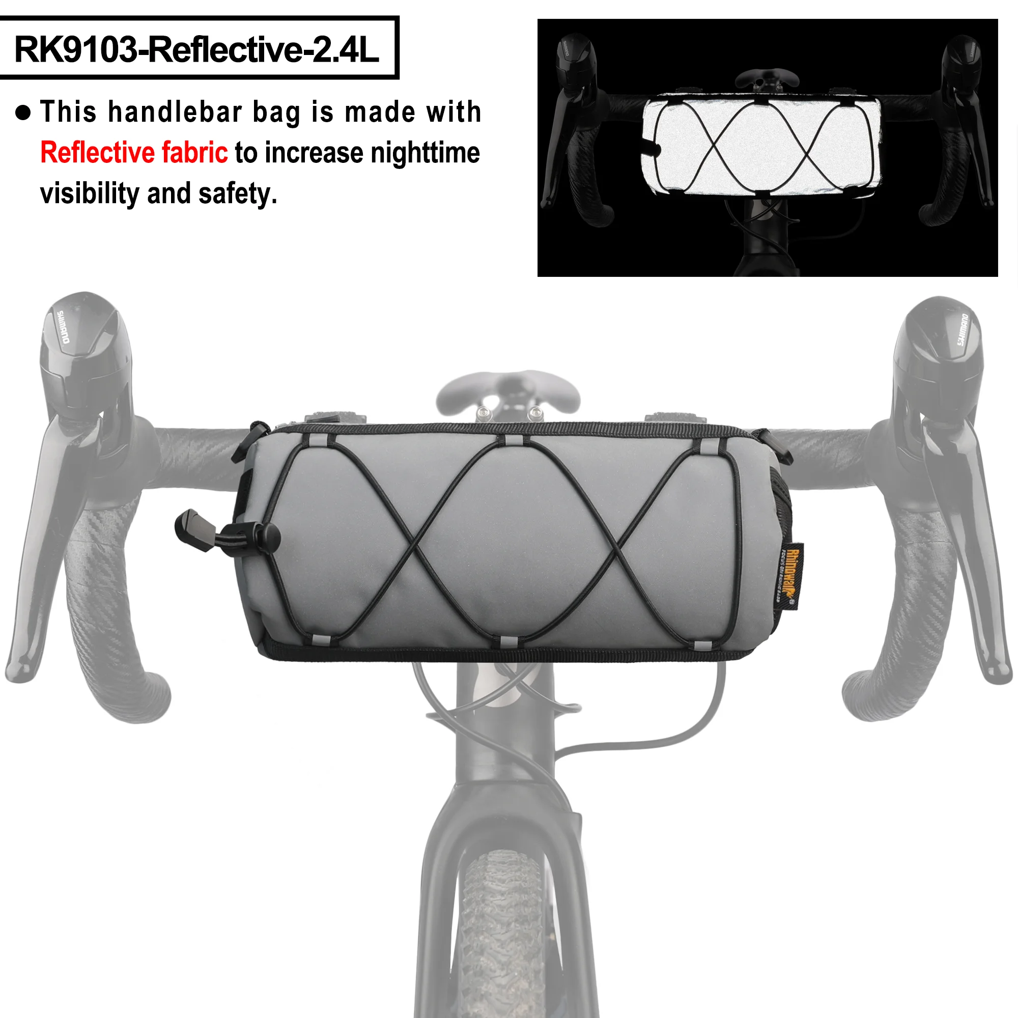 Rhinowalk Fahrradtasche, Lenkertasche, 2,4 l, großes Fassungsvermögen, reflektierende Fahrradtasche oder andere Farben, MTB, Rennrad, Fahrradrahmen, Schlauchtasche