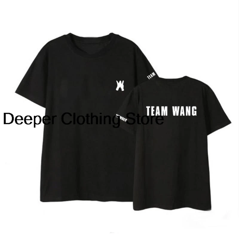 Jackson Wang Same Футболка Team Wang Летняя футболка с коротким рукавом Женская и мужская футболка унисекс Kpop GOT7 Повседневные черные топы высокого качества
