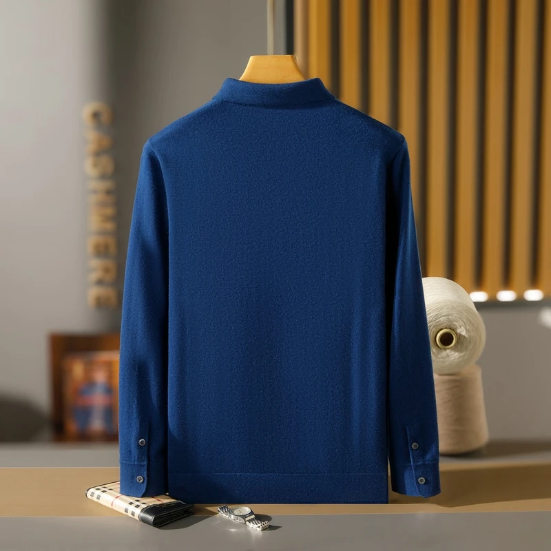 DjzDsm New Autumn And Winter Men's High-end Top 100% Goat Cashmere Imitation Medium Thick POLO Collar Sweater Pullover