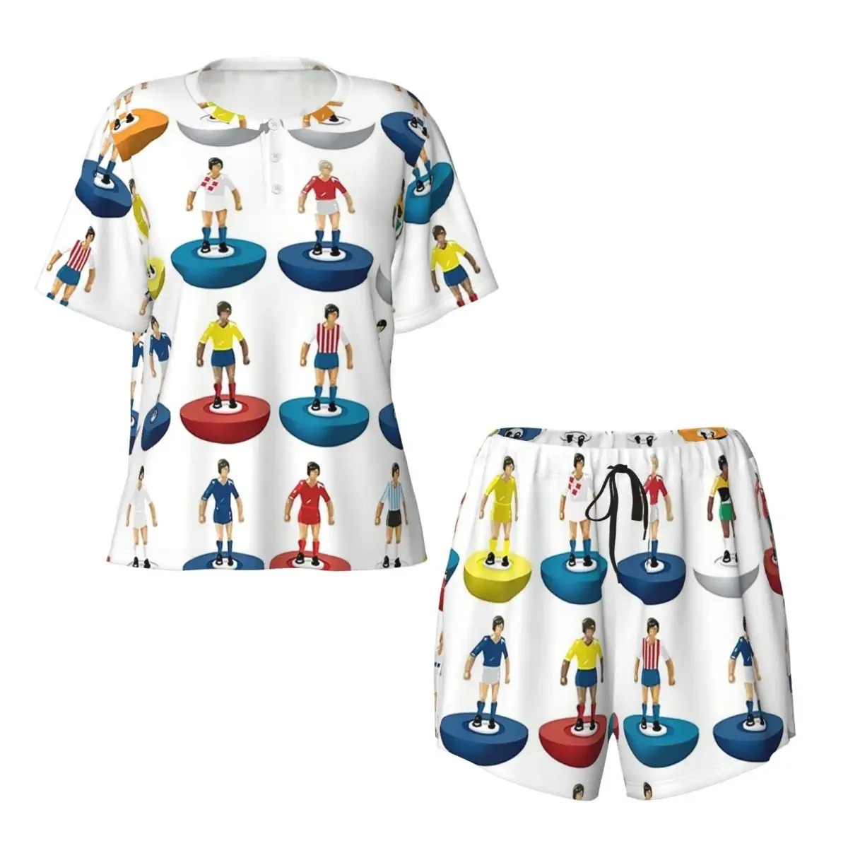 

World Subbuteo Players Round Neck Short Sleeves Nightdress for Sleeping Sleepshirts Women Soft Pajama Set Short Pants