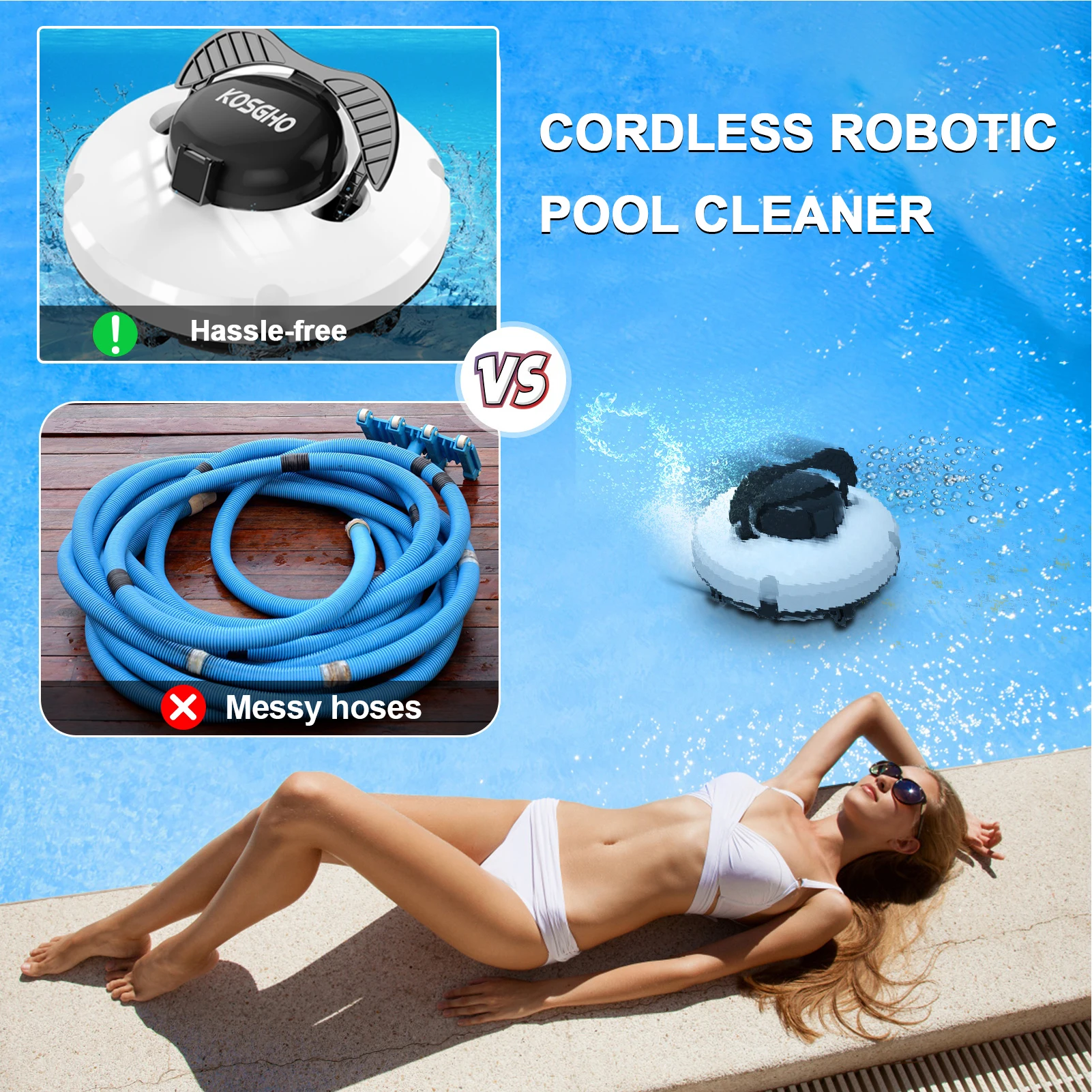 Cordless Robotic Pool Cleaner Pool Vacuum with Dual Motors Self Parking for Flat Ground Pools Outdoor Swimming Pool Cleaner