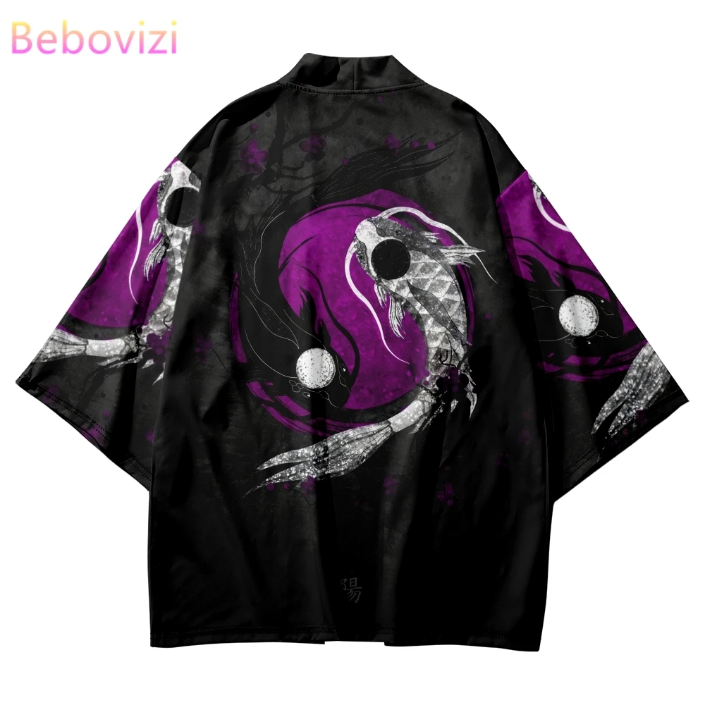 

Japanese Tai Chi Gossip Fish Print Samurai Kimono Streetwear Harajuku Men Women Cosplay Cardigan Haori Asian Clothing 2023