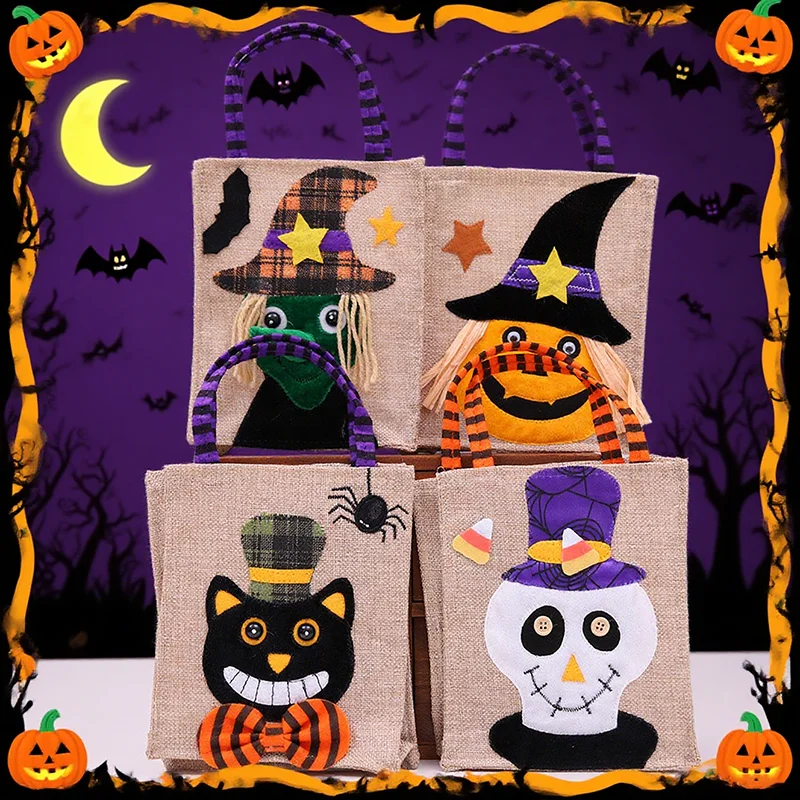 

2025 Halloween Candy Bags Cartoon Pumpkin Witch Ghost Design for Kids Party Trick or Treat Gift Sack Halloween Party Supplis