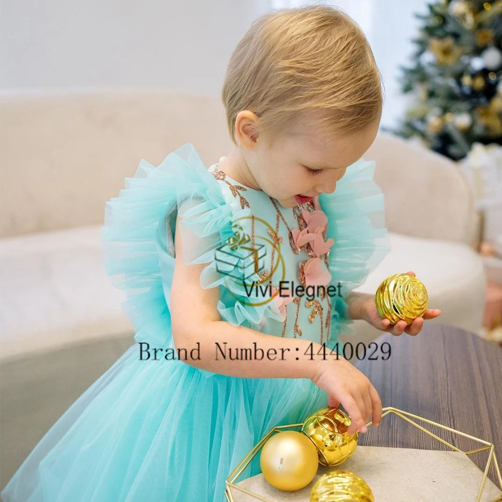 Cute Flower Girls Dresses with Seuqined Applique 2024 Soft Tulle Birthday Knee Length Wedding Party Dresses فلور فتاة اللباس