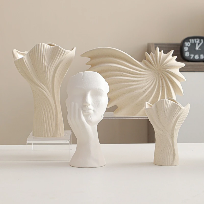 Matte White Ceramic Vase Nordic Ornament Vase Home Living Room Decoration Flower Arrangement Sketch Props Desktop Decoration