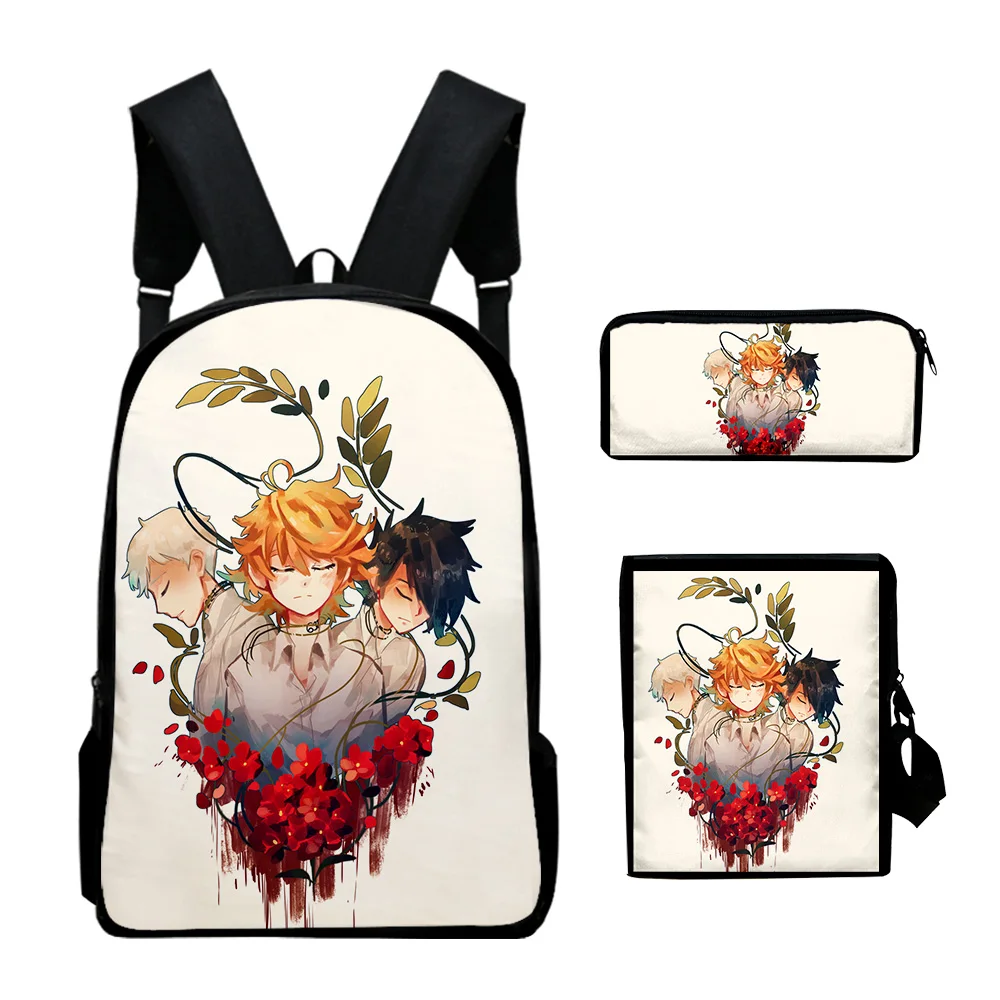 Classic The Promised Neverland 3D Print 3pcs/Set pupil School Bags Laptop Daypack Backpack Inclined shoulder bag Pencil Case