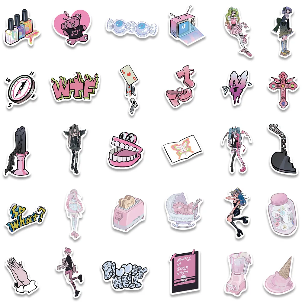 60pcs y2k kawaii domi mädchen gotische rosa aufkleber niedliche anime ästhetische abziehbilder telefon koffer laptop briefpapier auto spielzeug