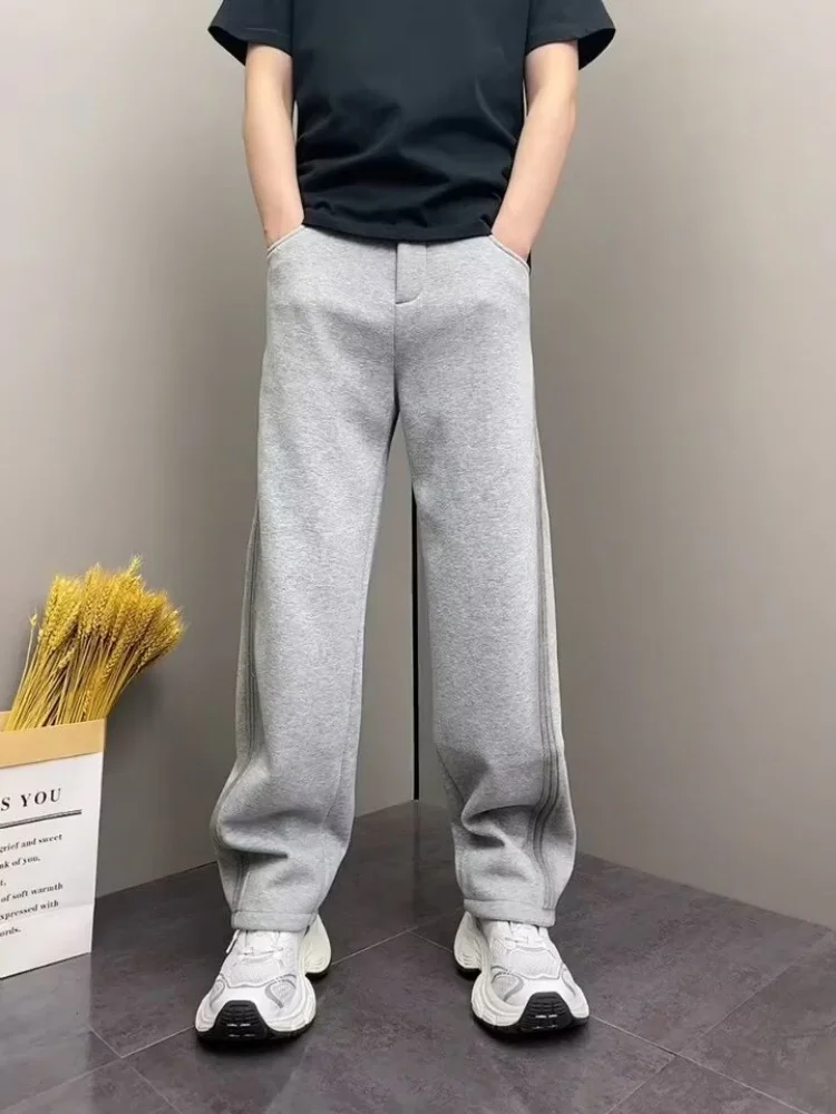 

Осенние и зимние уличные американские прямые брюки для мужчин, повседневные брюки для ванной с эластичной резинкой на талии, свободные широкие брюки