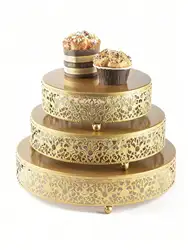 Cake Stands Set Round Cupcake Stand Christmas Decorations for Dessert Table Wedding Birthday Party 3Pcs Gold Metal