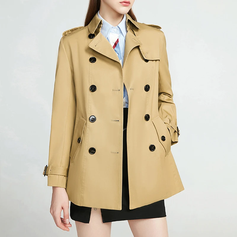 Trench da donna corto doppiopetto slim fit moda britannica giacca a vento da donna in cotone antipioggia personalizzata