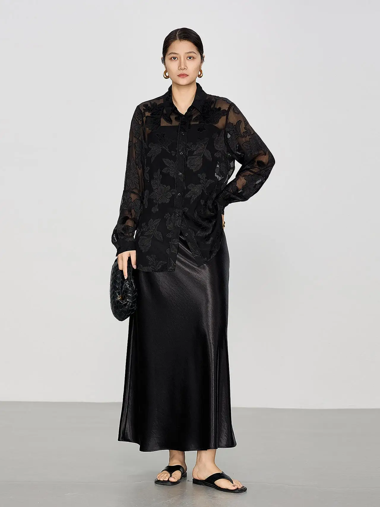 

Xinye Ni Silken Chiffon Semi-transparent New Chinese Sle irt Women's Spring Vintage Flame Resistant Sun Protection Top