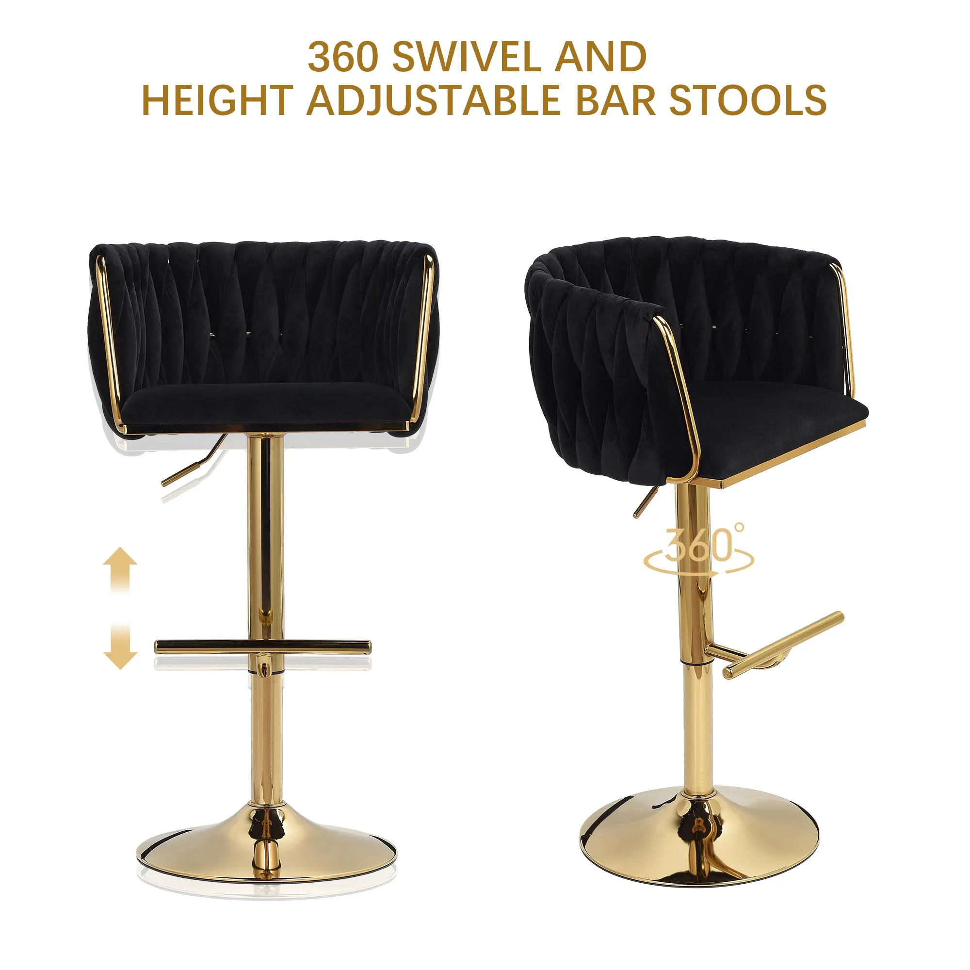 Sgabello da Bar in velluto da 2 pezzi regolabile in altezza e sedie da Bar rotanti a 360 gradi sgabello alto con schienale e poggiapiedi