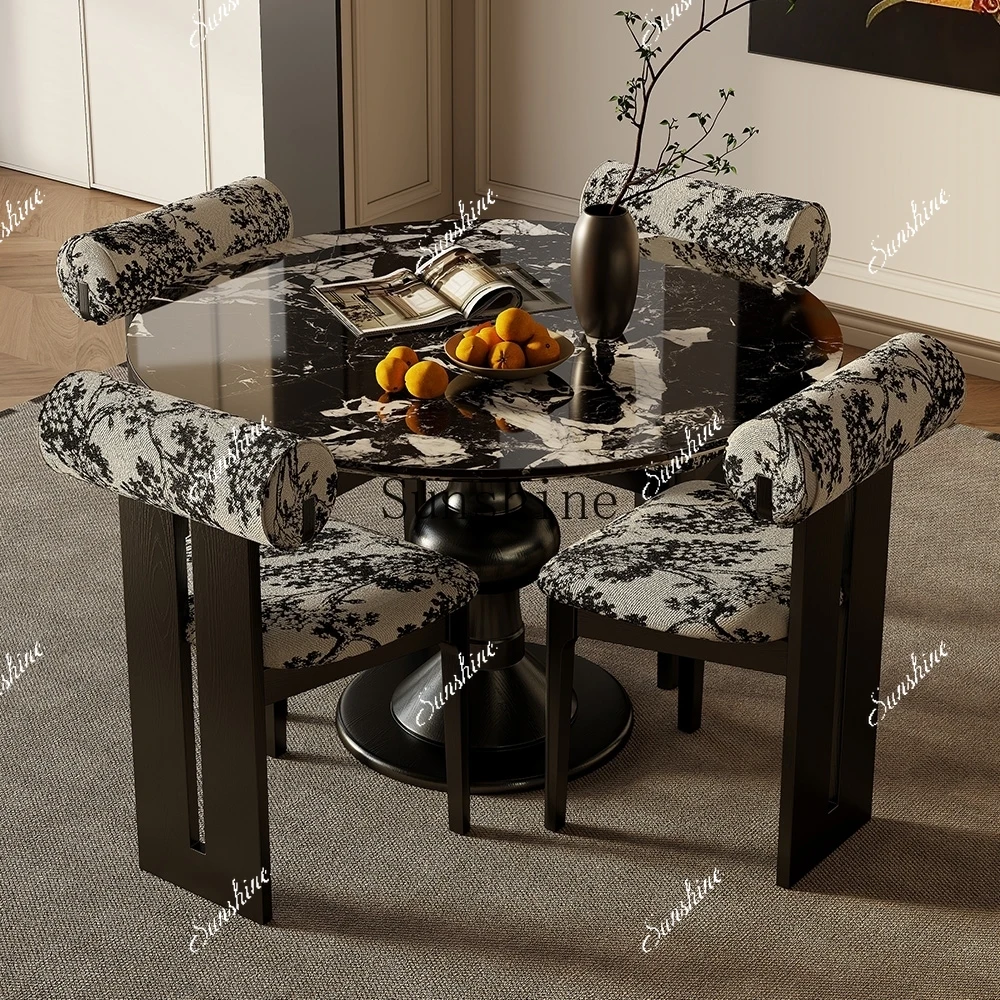 Bulgari black natural luxury stone marble dining table and chairs light luxury high-end household small apartment combination  F