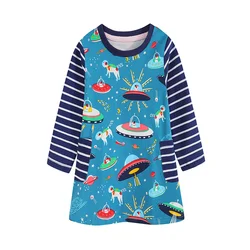 Jumping Meters 2-7T Autumn Spring Space Girls Dresses Long Sleeve Hot Selling Toddler Clothing Pockets Dresses Birthday Gifts