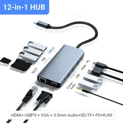 Adattatore multiporta Hub USB 12 in 1 Docking Station di tipo C doppio Monitor a HDMI e VGA USB C Hub per Laptop/telefono/PC/estensione TV