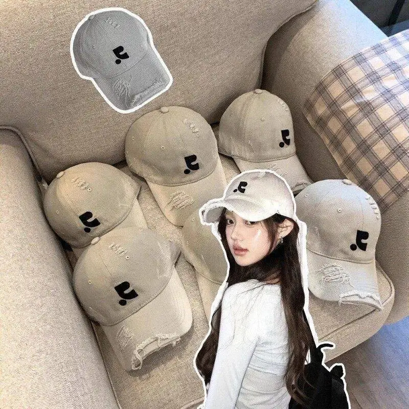 Distressed American Style Letter Embroidered Baseball Cap with Holes Retro Fashion Hat That Helps Make Your Face Appear Smaller