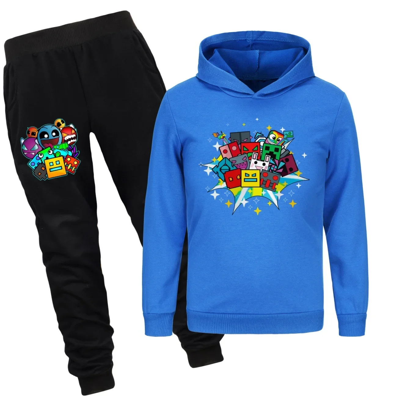 

New Geometry Dash Clothes Kids Outfits Toddler Girls Long Sleeve Hooded Sweatshirts+Jogging Pants 2pcs Set Baby Boys Tracksuit