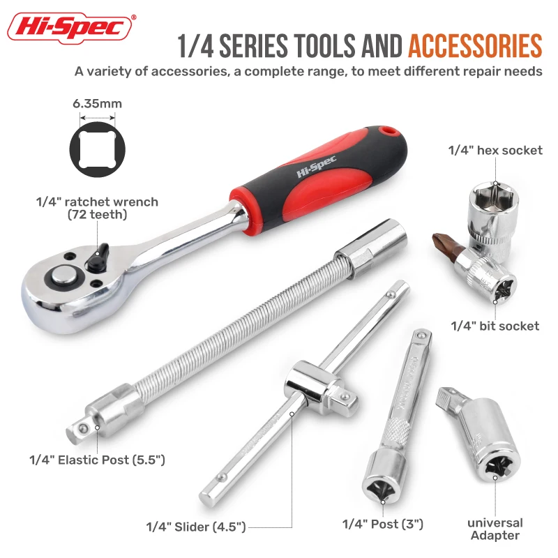 Hi-spec Car Repair Tools Set 40pcs 1/4-Inch Car Repair Kit Socket Wrench Ratchet Tool Combination Screwdriver Ratchet Wrench Set