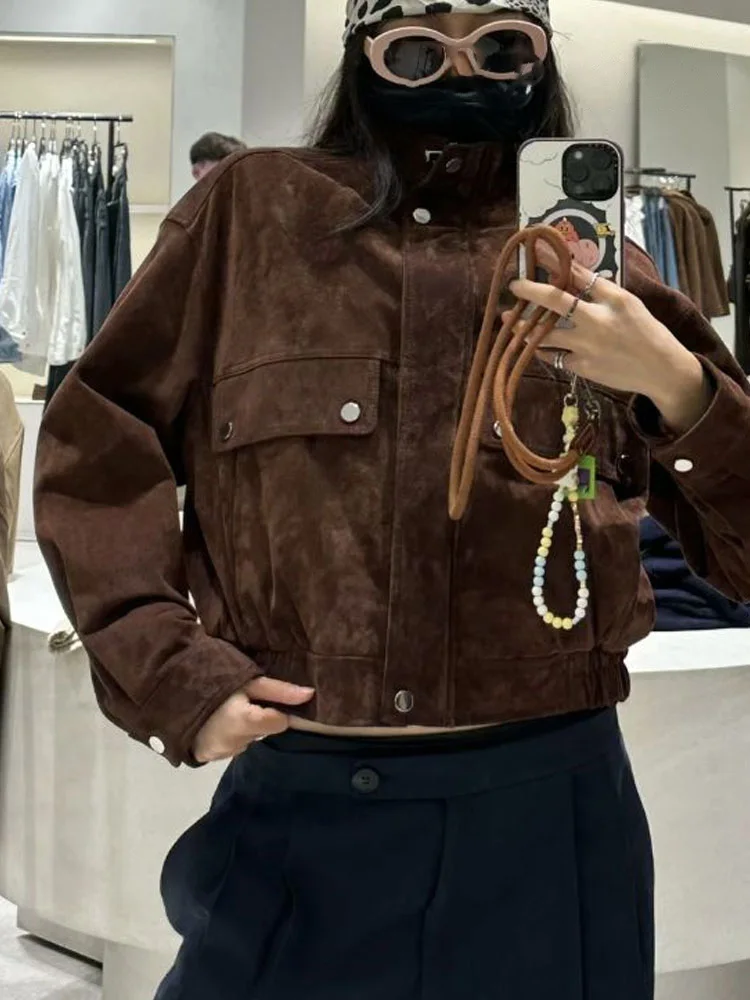 

HH Women Elegant High Street Coat Zipper Pocket Button Decoration Long Sleeves Short Coat Woman Casual Solid Autumn Jacket