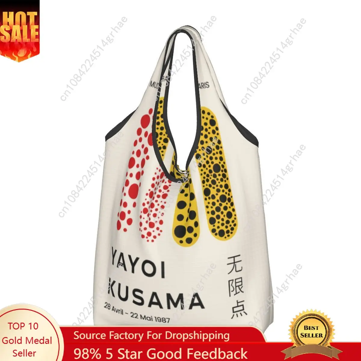Custom Yayoi Kusama Abstract Art Groceries Shopping Bag Custom Shopper Tote Shoulder Bag Big Capacity Portable Handbag