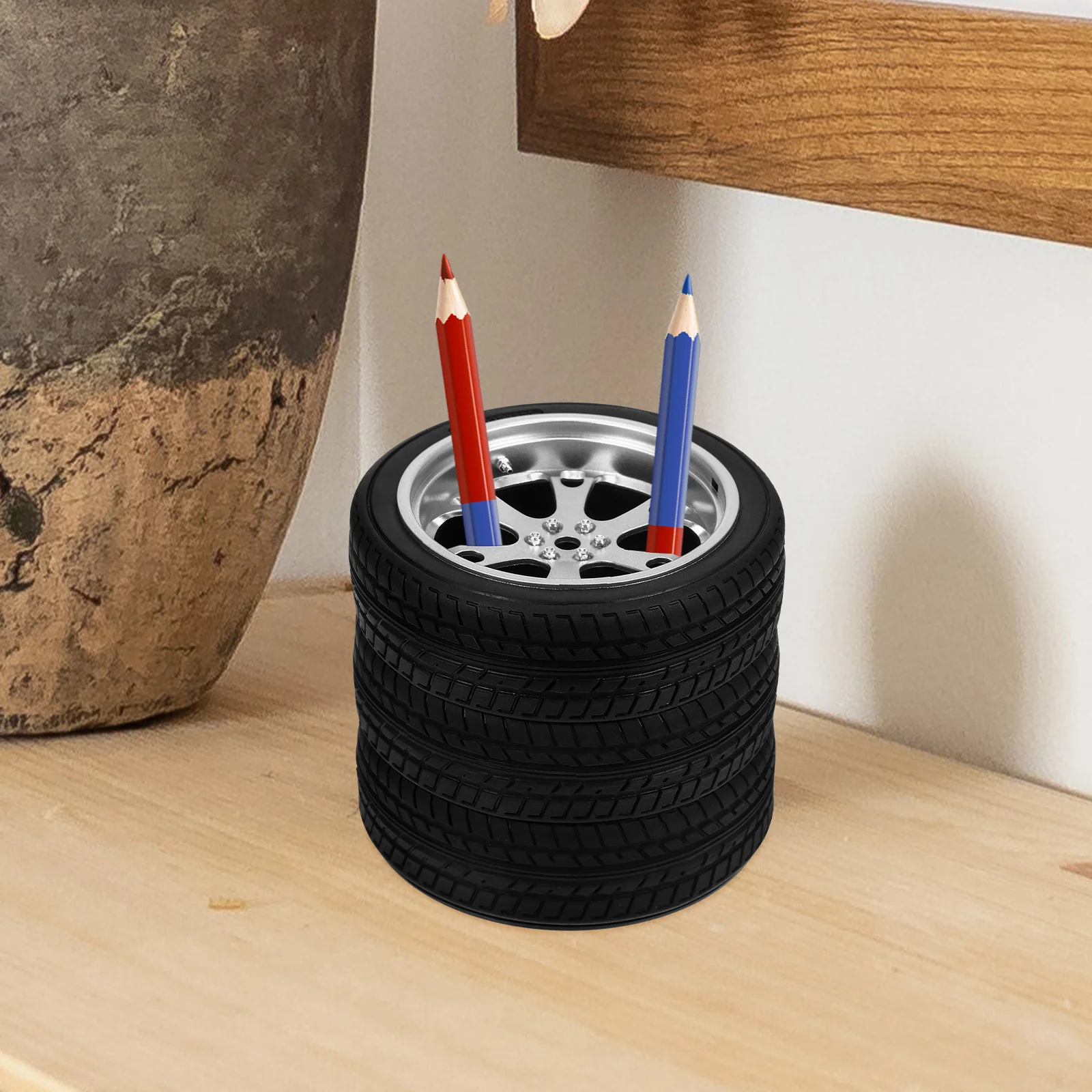 Stylish Simulation Tire Pen Holder Office Storage Desk ganizer PVC Material Safe Creative HomeDecorationPerfectGift