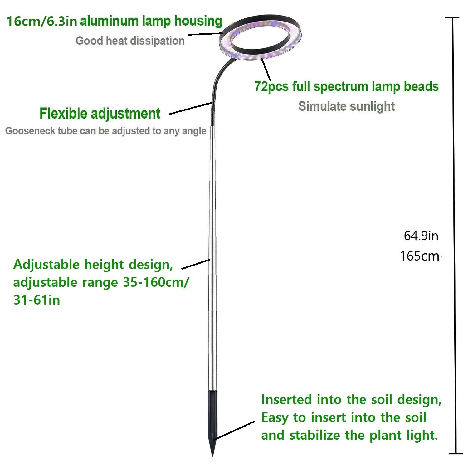 LED Grow Light Stand para plantas de interior, Full Spectrum Desk Growth Lamp com 8h, 12h, 16 temporizador, altura ajustável, 40.1-152cm, 5V, 2A