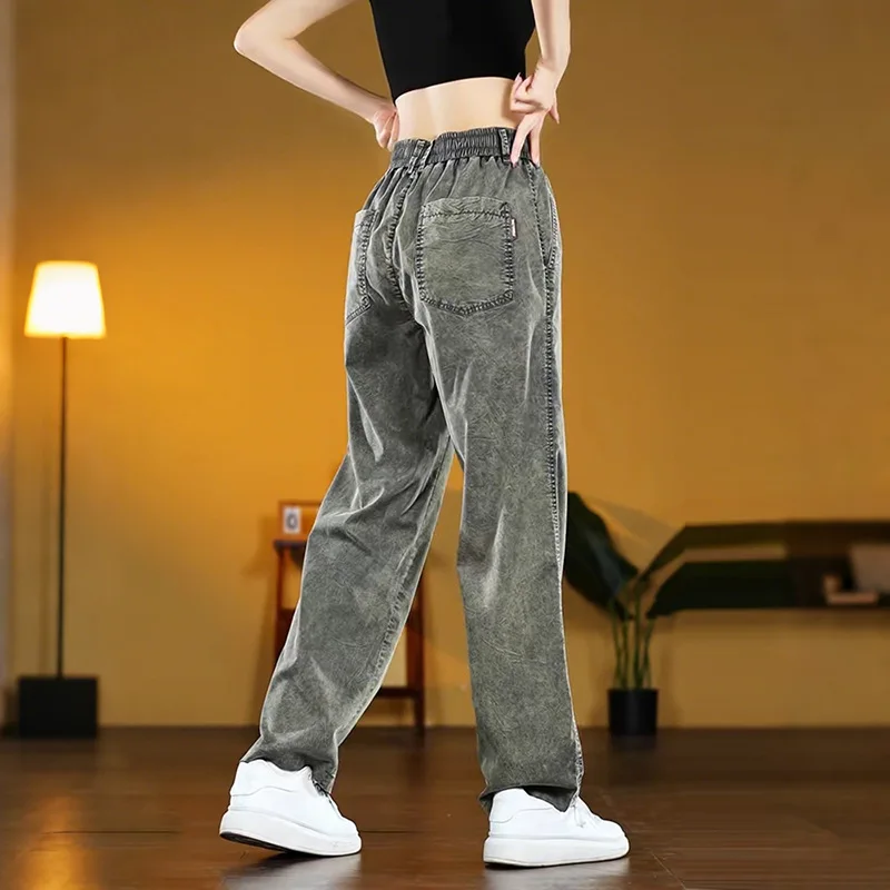 Men's Summer Thin Straight Loose American Trendy Jeans Casual Wide Leg Long Trousers Silk Casual Loose Fit Straight Leg Jeans