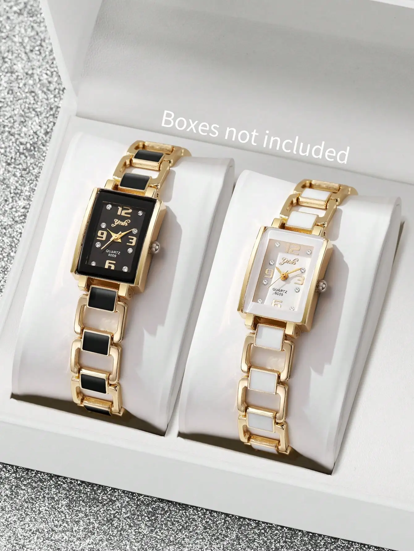

Набор из 2 женских кварцевых часов с квадратным циферблатом и золотистым браслетом