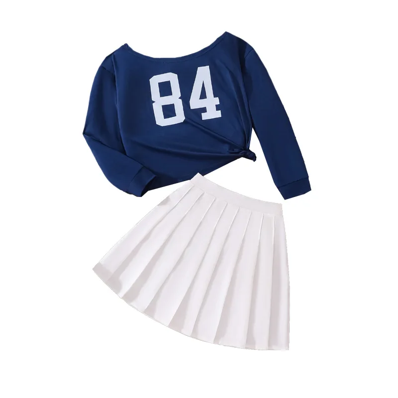 

Комплект для девочек-подростков: укороченный свитшот с длинным рукавом и плиссированная мини-юбка, размеры 4, 8, 10, 12 лет, весна 2026, свободный крой