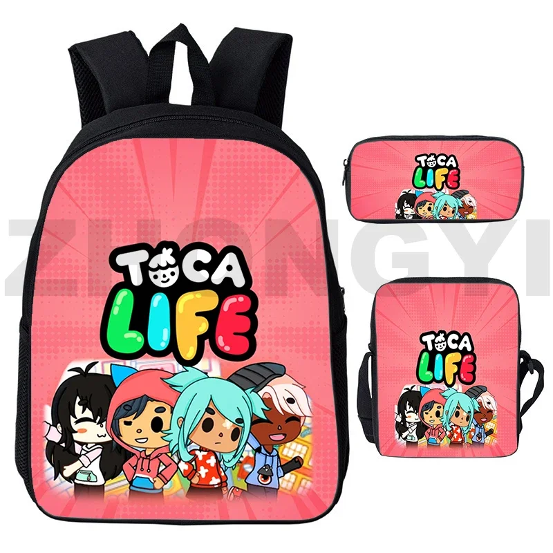 Ransel Boca cetak 3D 12/16 inci tas punggung kanvas imut kapasitas besar remaja kampus Anime Toca Life World Mochila Pria Wanita