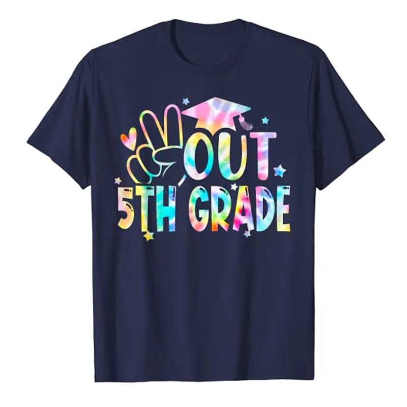 Tie Dye Peace Out 5th Grade Graduation Last Day of School T-Shirt Students Teachers Tee Top Summer Fashion Holiday Clothes Gifts