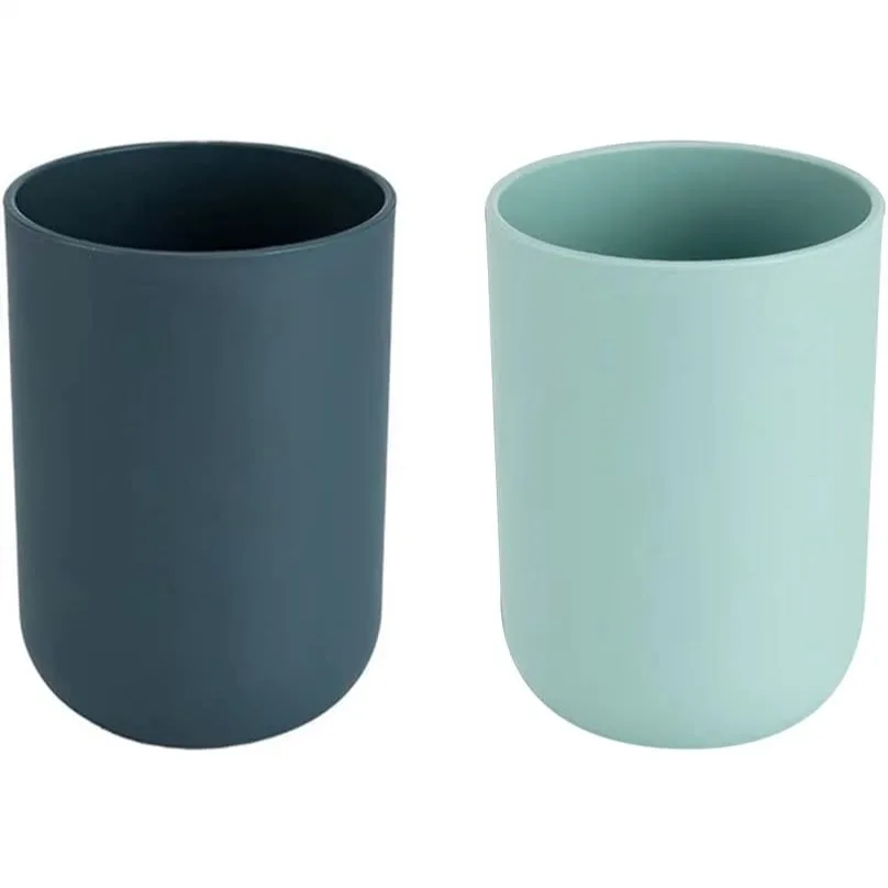 

Plastic Toothbrush Cup Set 2-Piece, Solid Color 350ml, Stackable Space Saver for Dormitory Travel