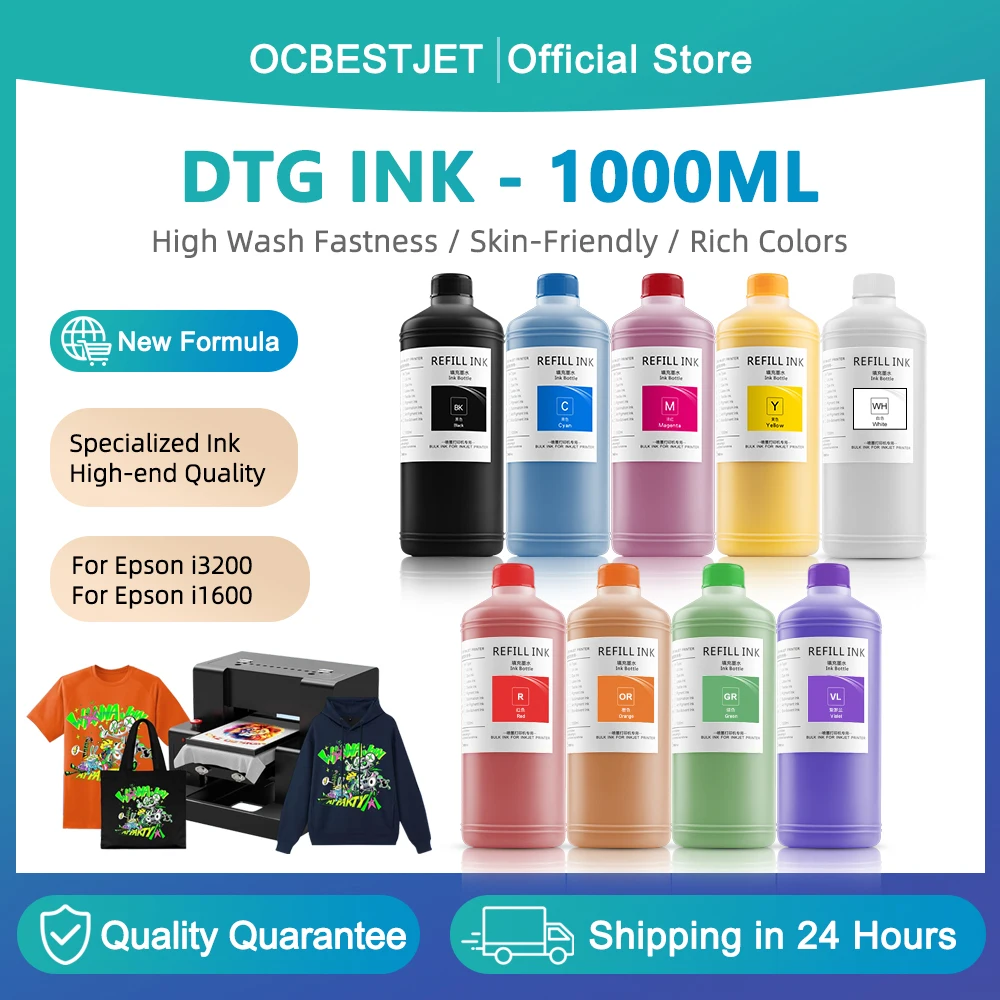 1000ML DTG Ink Direct to Garment Printing Ink For Epson i3200 i1600 4720 5113 Printhead High-End Quality DTG Ink