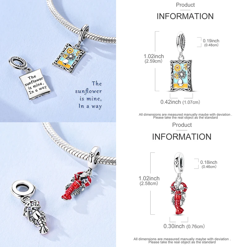 925 Sterling Silber Charm-Perlen Leuchtturm Walhai Meerjungfrau Kunstpalette Axolotl Glühwürmchen DIY Armband Halskette Geschenk für Frauen – Detail 15