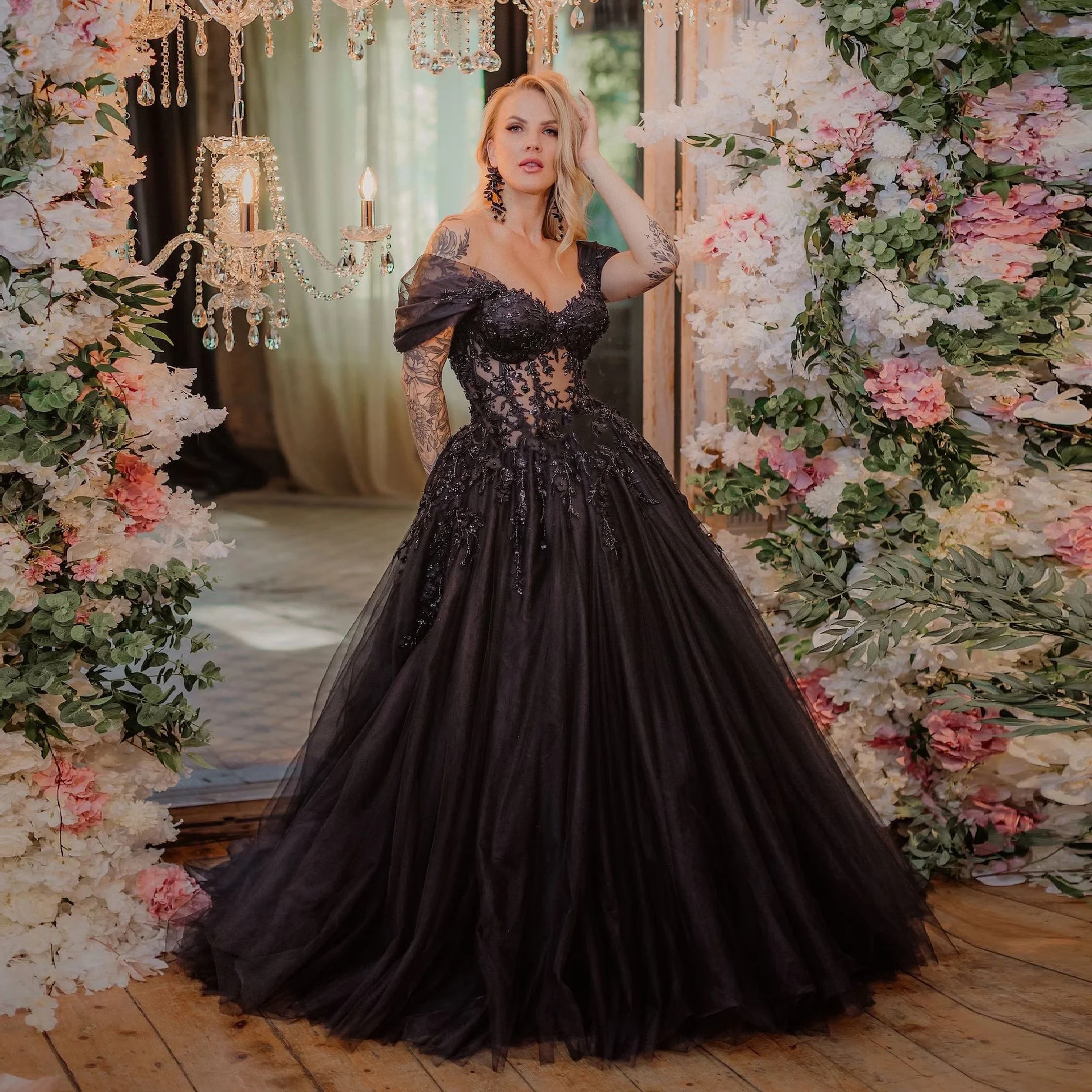

Sharon Said Luxury Black Long Wedding Evening Dress Off Shoulder with Beaded 2026 for Women Party Bride Gowns SW556 Customized