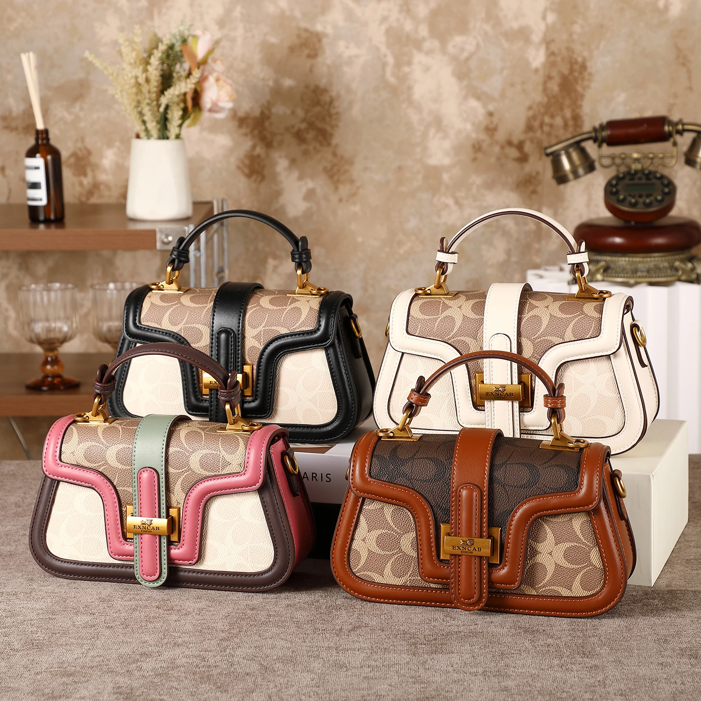 Light luxury retro contrasting women's saddle bag 2026 new handbag high-end single shoulder crossbody bag