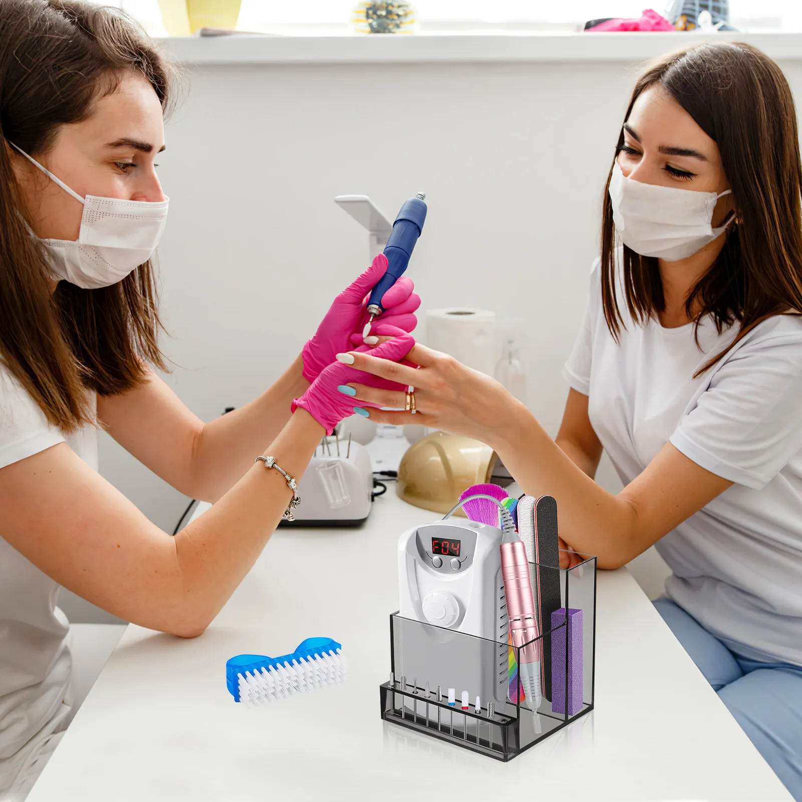 Nail Drill Bit Holder Organizer Professional Transparent Three-Layer Storage Stand for Nail Drill Bits Polisher Oils