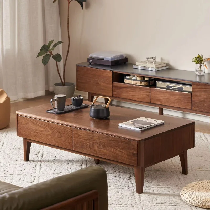 

Living room wooden coffee table luxury floor rack red oak coffee table