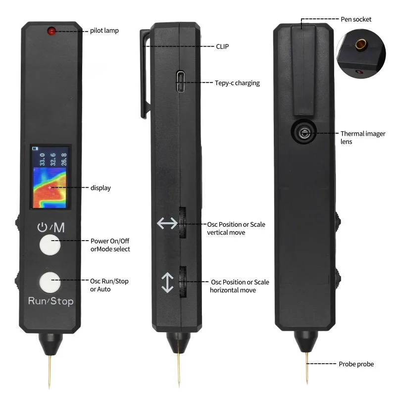 5-In-1, high-precision oscilloscope, thermal imager, resistor, diode, voltage detection pen view 5
