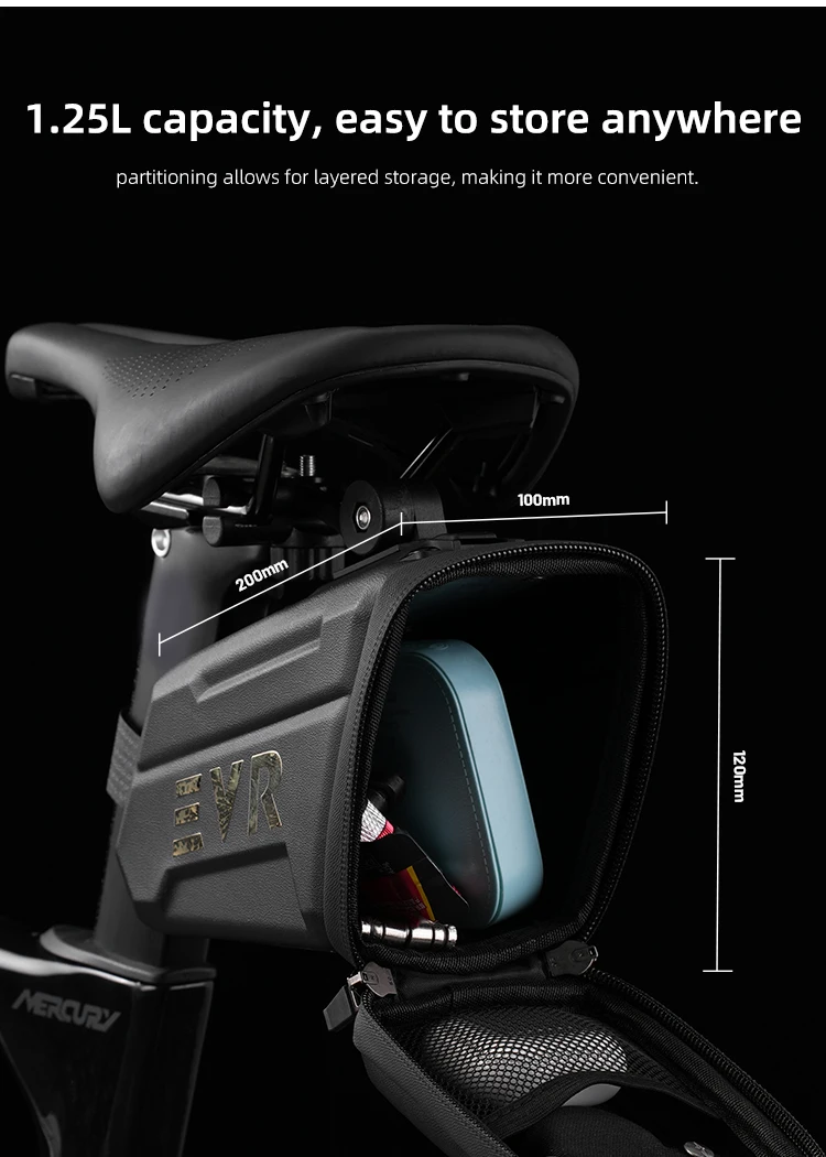 EVR Fahrrad-Hecktasche 1,25L Wasserdichte Satteltasche mit Rücklicht Hartschalen-Mountainbike-Rennrad-Aufbewahrungstasche – Detail 6