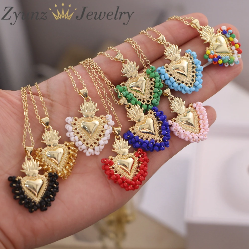 10PCS, Boho Bead Necklace For Women Miyuki Heart Necklaces Pendant Couple Valentine Collar Jewelry GoldChain Choker Femme