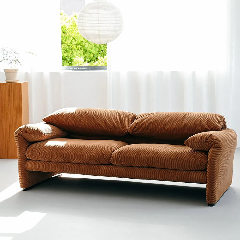 French light luxury retro corduroy cloth folding ear sofa high backrest adjustable straight row small apartment