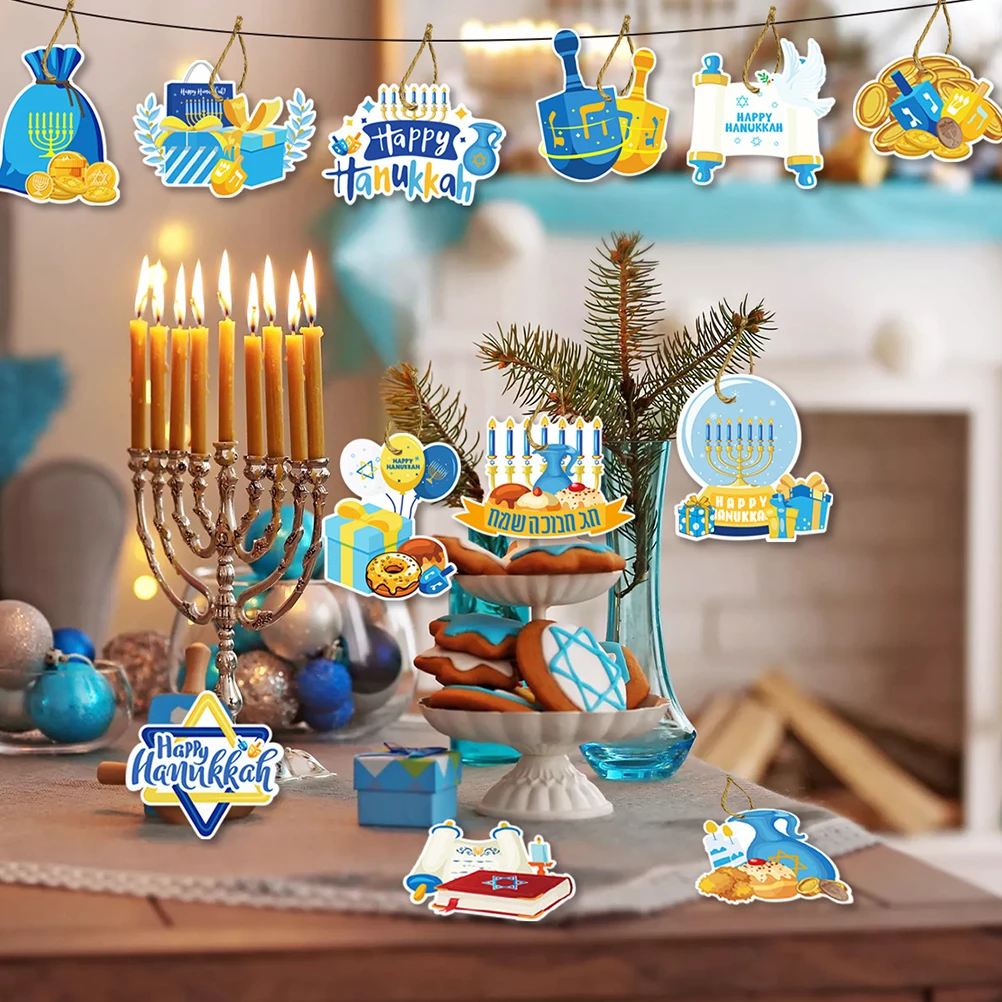 12 pçs hanukkah papel pendurado cartões hanukkah festa sinal de teto ornamentos para feliz hanukkah festival festa decorações para casa