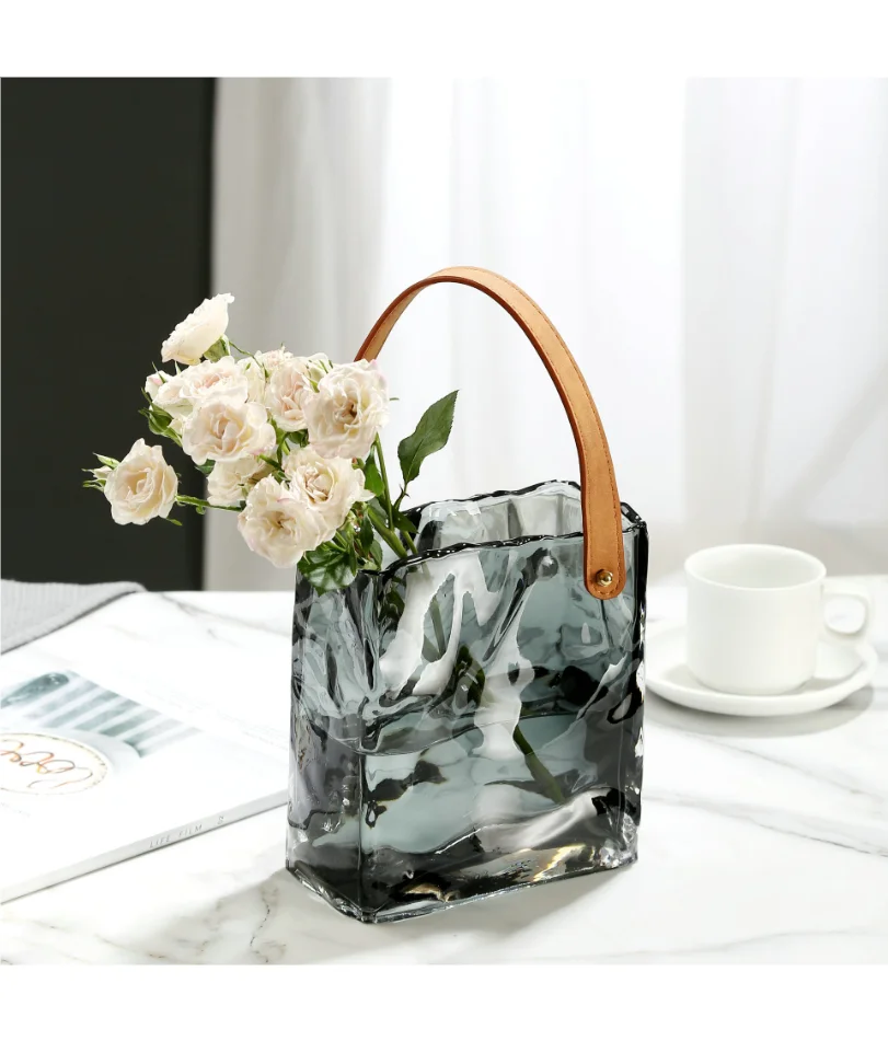 

Handbag Original Color Glass Vase Hydroponic Fresh Flowers Fish Tank Flower Arrangement Living Room Dining Table Decoration